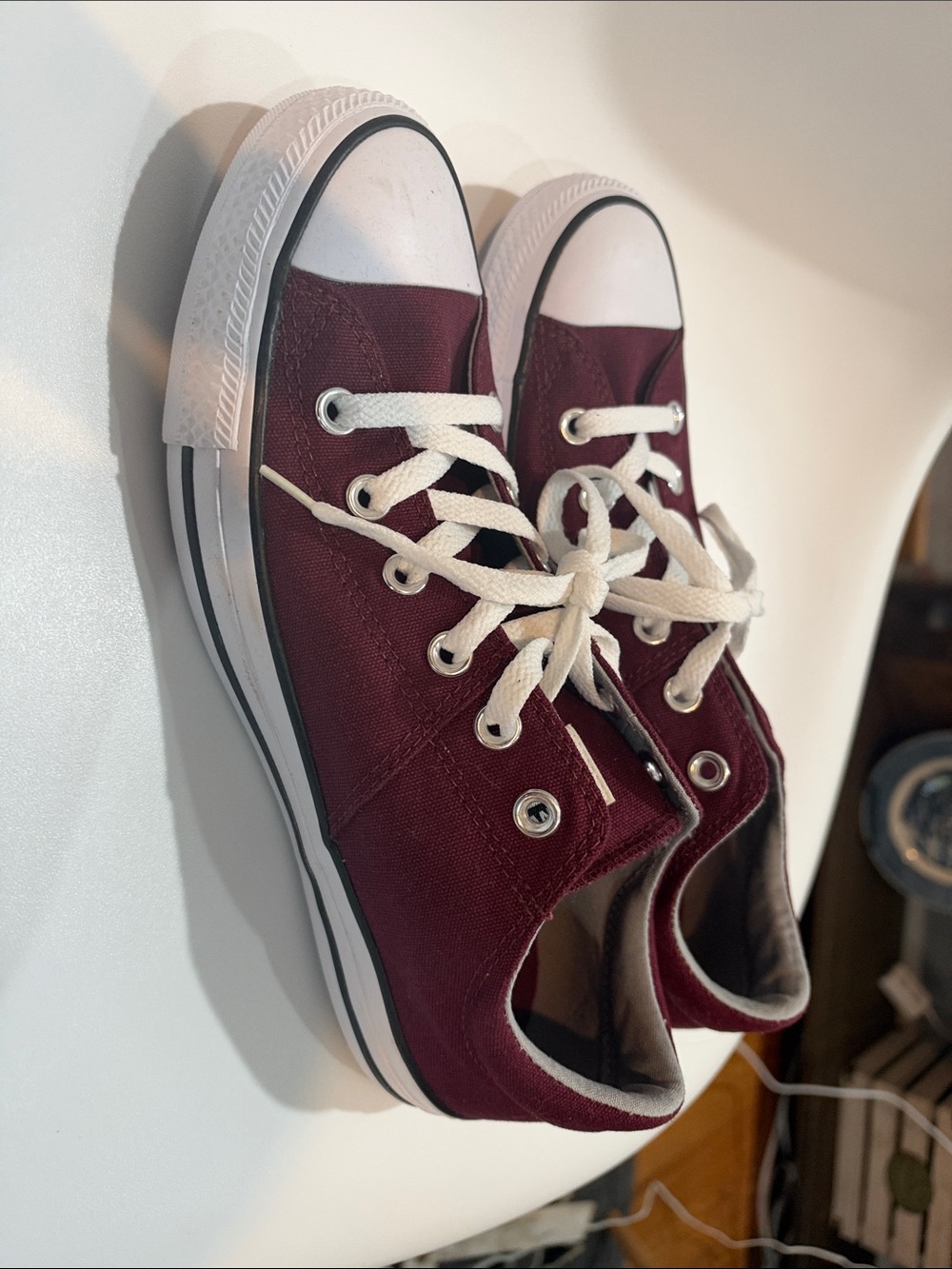 Converse Low-Top Canvas Sneakers - Burgundy & White